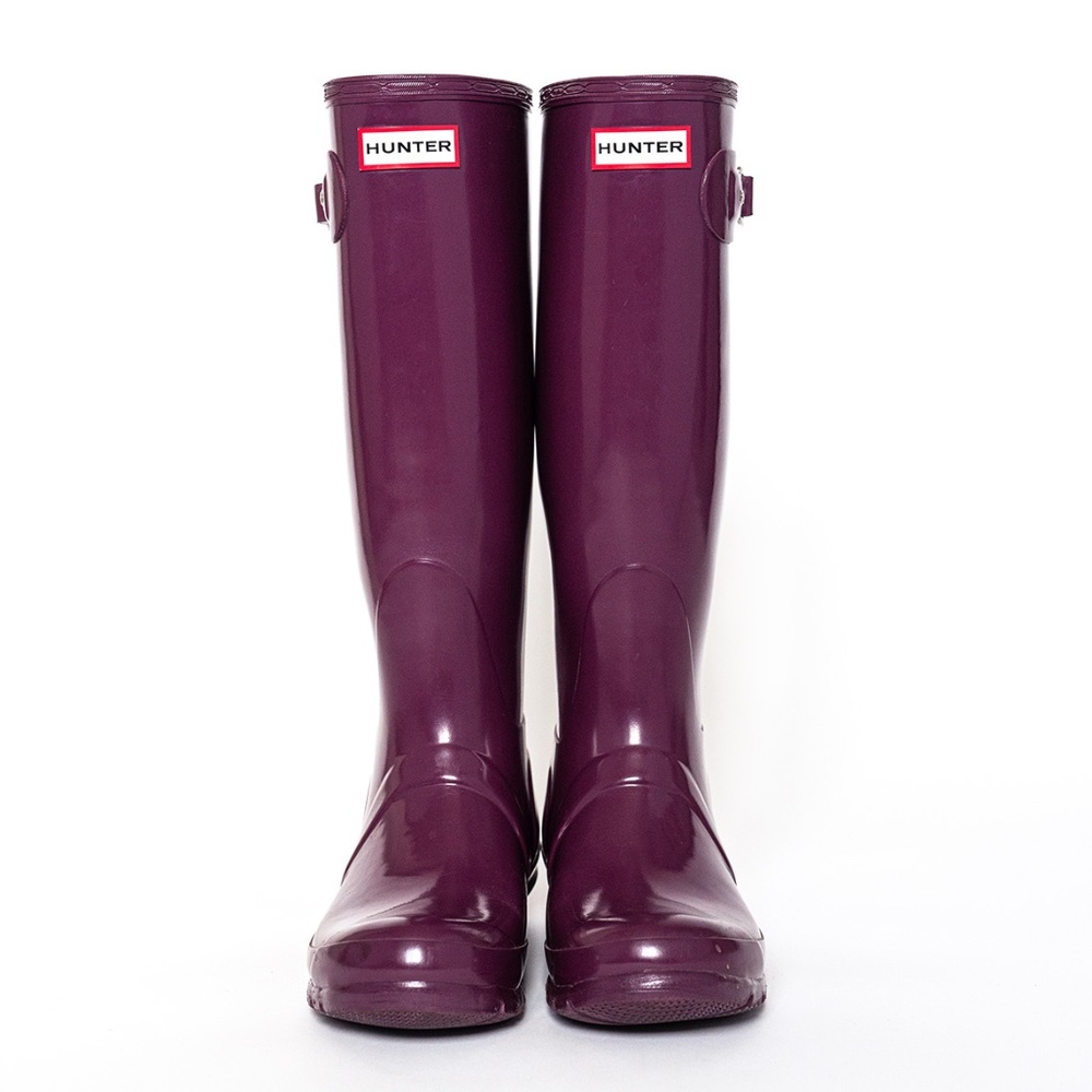 Hunter Original Tall Gloss Purple Rain Boots Color Purple  Maroon Sz 7.